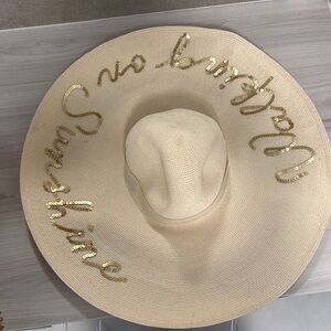 Beige Wide Brim Hat with Gold Sequin Lettering